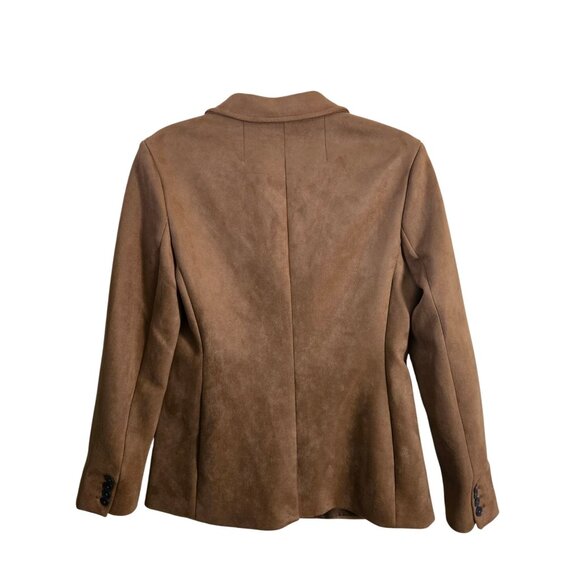 T Tahari Faux Suede Blazer Jacket Camel One Button Pockets Trending Size M - Picture 3 of 6